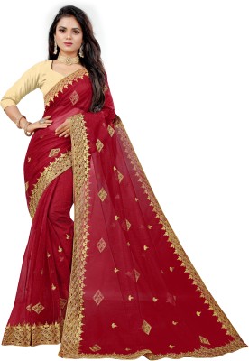 ARVAT FAB Embroidered Bollywood Net Saree(Red)