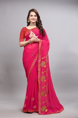 ETHNICRANG Embroidered, Self Design Daily Wear Chiffon, Georgette Saree(Pink)