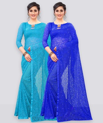 LOROFY Embellished Bollywood Net Saree(Pack of 2, Multicolor)