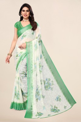 Divastri Floral Print Bollywood Chiffon, Brasso Saree(Light Green)