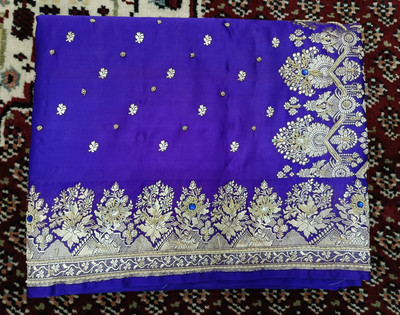 AZHAR SAREE PARADISE Self Design Banarasi Handloom Pure Silk Saree(Dark Blue)