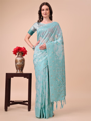 Divastri Woven Banarasi Cotton Silk Saree(Blue)
