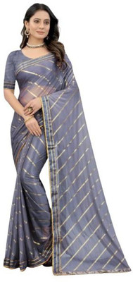 Sonali Fashion Striped Leheria Lycra Blend Saree(Grey)