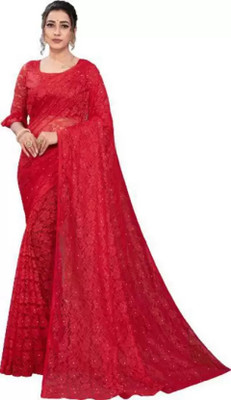 Nilkanthvarni Creation Self Design Bollywood Net Saree(Red)