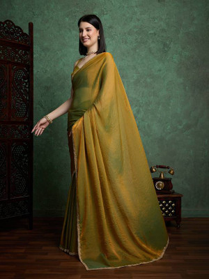 Sitanjali Self Design Bollywood Chiffon Saree(Gold)