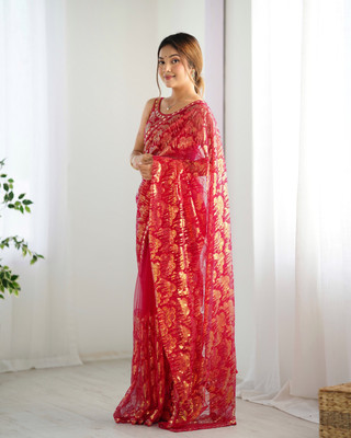 Sangria Printed Bollywood Net Saree(Red)