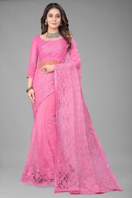 meaven tex Embroidered Bollywood Net Saree(Pink)