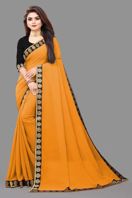 OKTAT Solid/Plain Bollywood Georgette Saree(Yellow)