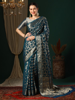 Divastri Woven Kanjivaram Georgette Saree(Dark Blue)