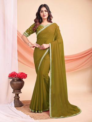 ANANT DESIGNER STUDIO Embroidered Bollywood Georgette Saree(Yellow)