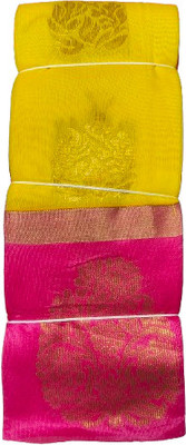 Aadrika Woven Handloom Handloom Pure Cotton Saree(Yellow, Pink)