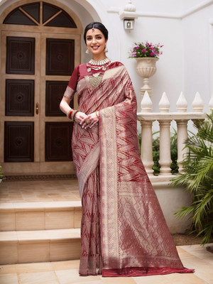 ANOUK Woven Chanderi Linen Saree(Maroon)