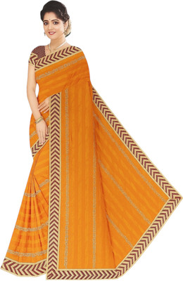 AGANTUK Embroidered Bollywood Chiffon Saree(Yellow)