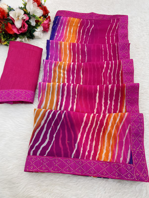 Pemal Designer Printed Leheria Georgette Saree(Purple)