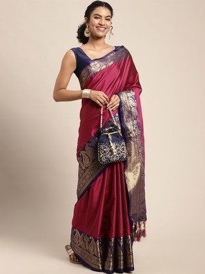 Endues Self Design, Woven, Solid/Plain Banarasi Silk Blend, Cotton Silk Saree(Pink)