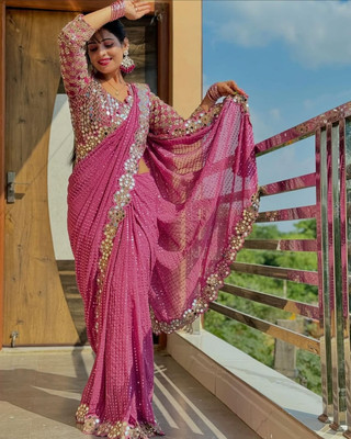 Vinayak Textile Embroidered Bollywood Georgette Saree(Pink)