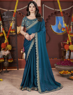 Laddu creation Embroidered Bollywood Satin, Silk Blend Saree(Multicolor)