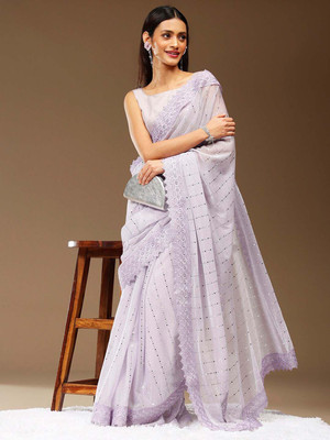 Sangria Embellished Daily Wear Lycra Blend Saree(Purple)