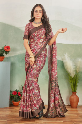 Dharmata Enterprise Digital Print Daily Wear Satin Saree(Purple)