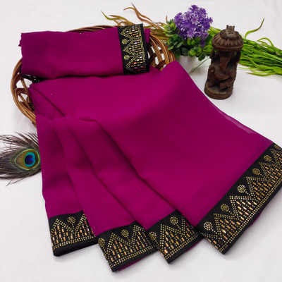 patu plus Solid/Plain Bollywood Georgette Saree(Purple)
