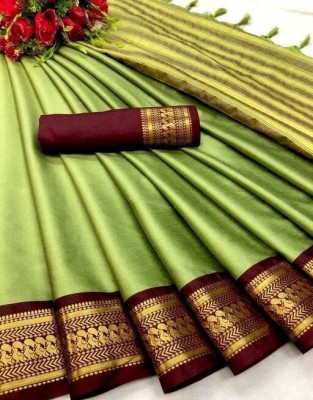 ASTIKA Woven, Self Design Dharmavaram Cotton Silk, Jacquard Saree(Light Green)