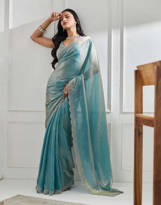 MAHADEV Solid/Plain Bollywood Satin Saree(Light Blue)