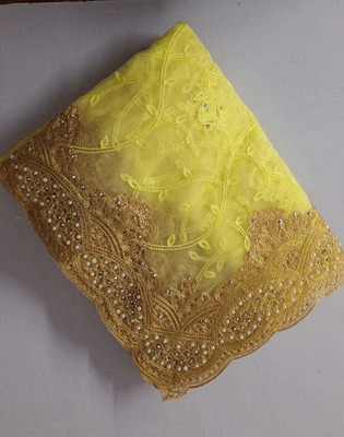 POSHWINK Embroidered Bollywood Net Saree(Yellow)