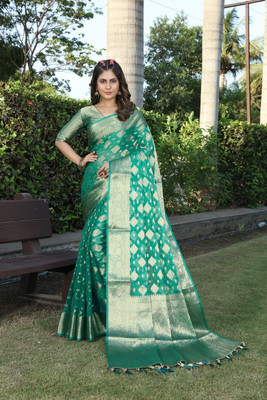 BHUVA BROTHERS Woven Kanjivaram Organza Saree(Multicolor)