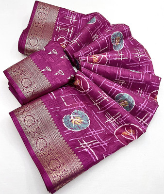 J6 Designers Printed Bollywood Cotton Blend Saree(Purple)