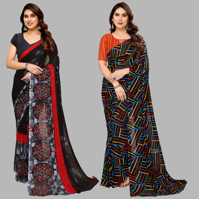 Anmi Self Design, Printed Daily Wear Georgette Saree(Pack of 2, Black, Grey, Multicolor)