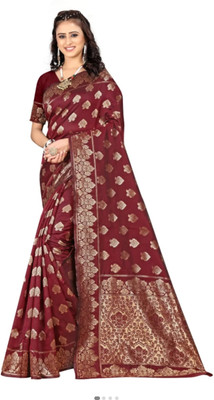 Dulhan Collection Woven Banarasi Handloom Silk Blend Saree(Red)