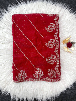 Zivastra Embroidered, Printed Banarasi Organza, Georgette Saree(Yellow, White, Black, Red)