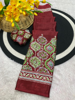 Yogik Creation Printed Bandhani Art Silk Saree(Maroon)