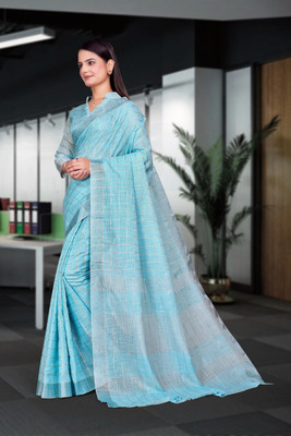 Feminista Printed Daily Wear Cotton Silk Saree(Blue)