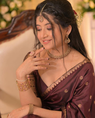 DHRUMIFASHION Woven, Self Design Mekhela Chador Polyester Saree(Brown)