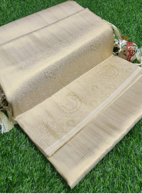 Charmi Fashion Woven Kanjivaram Pure Silk Saree(White)