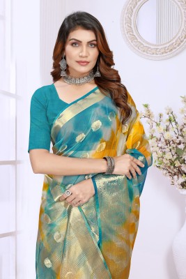 KOTHARI SKT Solid/Plain Bandhani Organza Saree(Light Blue)