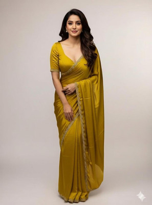 Tokyo Fashion Solid/Plain Bollywood Silk Blend Saree(Yellow)