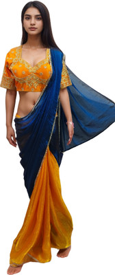 NANCY DESIGNER Solid/Plain Bollywood Pure Silk Saree(Yellow)