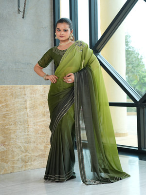 Tasrika Embroidered Bollywood Silk Blend Saree(Green)