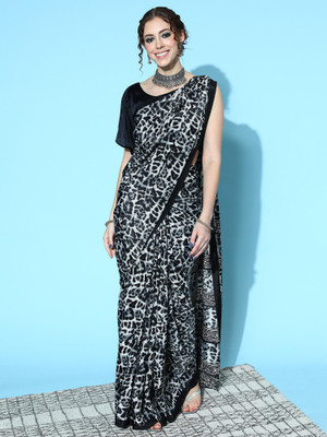 Sareemall Digital Print Daily Wear Crepe Saree(Black)