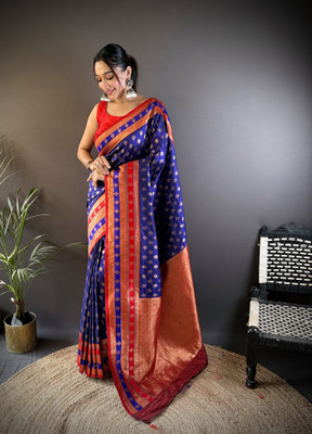 Elora Woven Banarasi Silk Blend Saree(Light Blue)