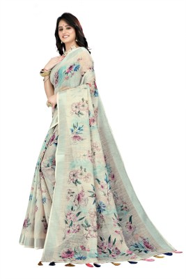 AA ONE ENTERPRISE Floral Print Bollywood Cotton Blend Saree(Cream)