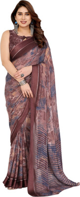 Meet Trendz Printed Bollywood Georgette Saree(Brown)