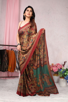 MIRCHI FASHION Solid/Plain, Embellished Daily Wear Chiffon, Georgette Saree(Orange, Maroon)