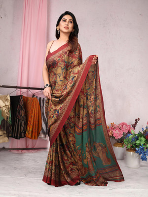 MIRCHI FASHION Solid/Plain, Embellished Daily Wear Chiffon, Georgette Saree(Orange, Maroon)