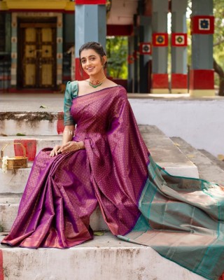 SARIMANIA Woven Bollywood Art Silk, Cotton Silk Saree(Purple)