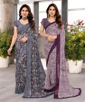 Moda Rapido Printed Bollywood Georgette Saree(Pack of 2, Multicolor)