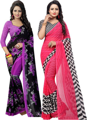 YASHIKA Printed Daily Wear Georgette Saree(Pack of 2, Purple)