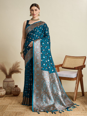 OFLINE SELECTION Woven Banarasi Satin Saree(Light Blue)